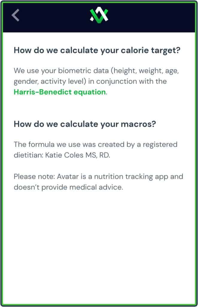 Avatar app - how they calculate your calorie target