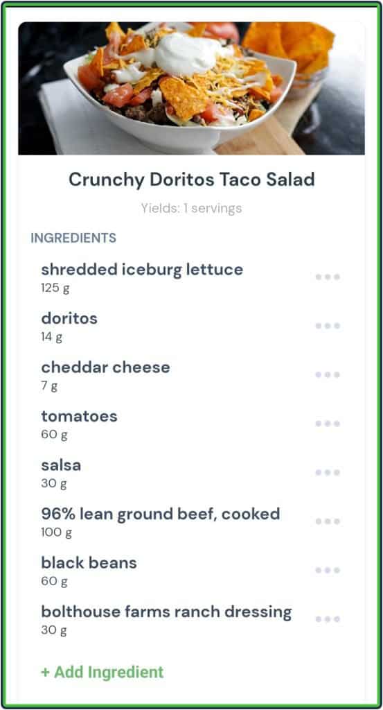 Avatar app recipe database - Crunchy doritos taco salad