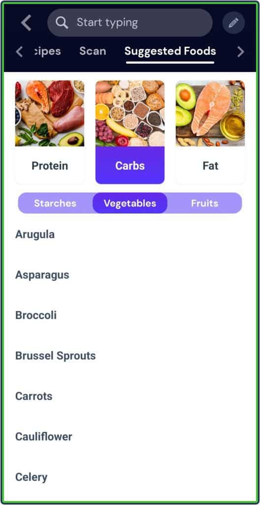 Avatar app suggested foods