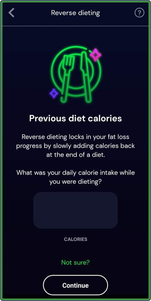 Avatar app reverse diet - previous diet calories