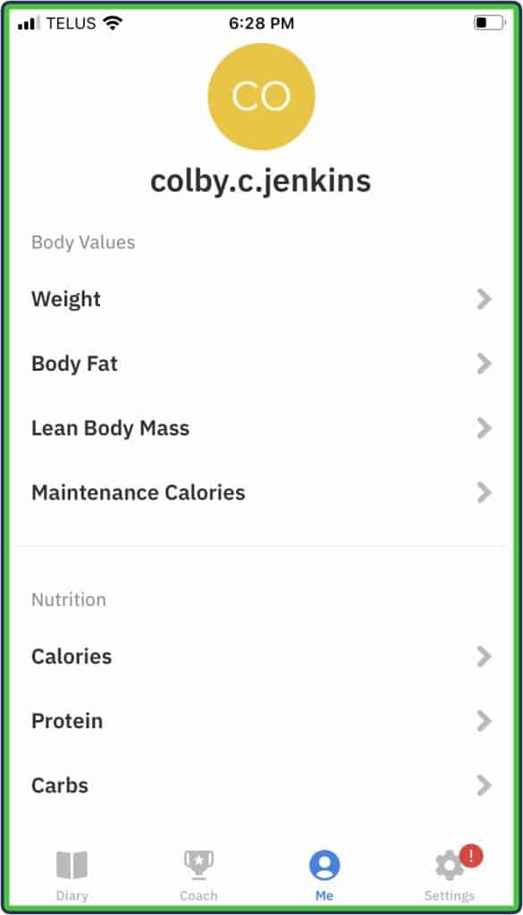 Carbon Diet Coach body values