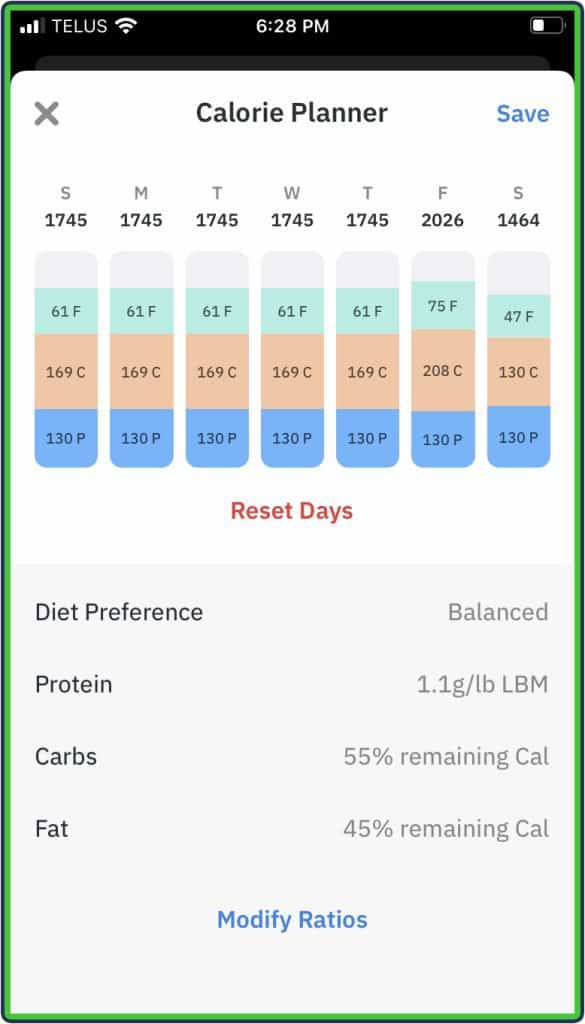 Carbon Diet Coach calorie planner