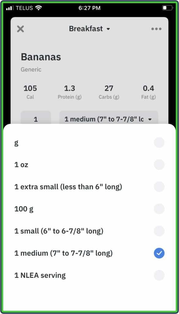 Carbon Diet Coach food measurements