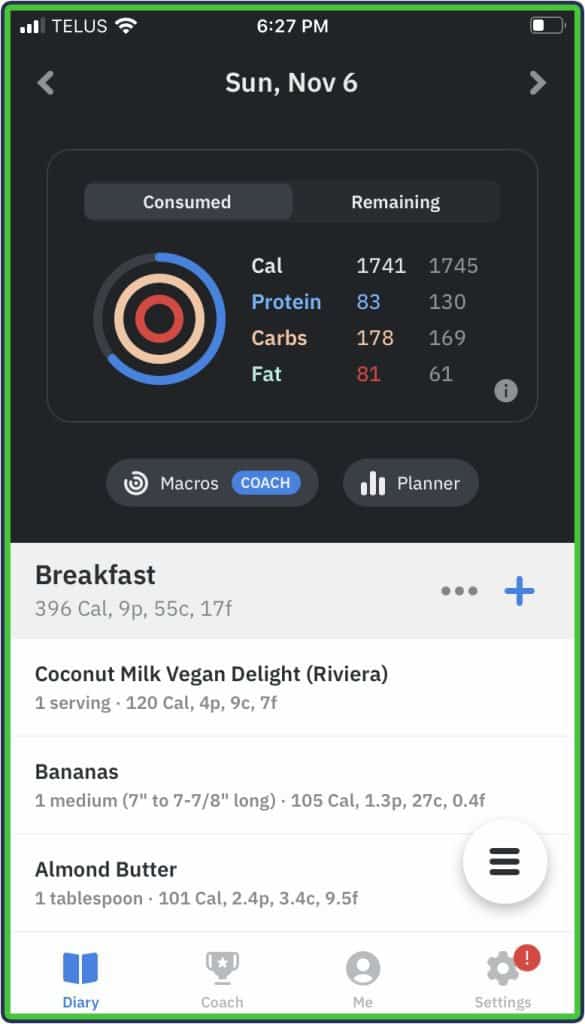 Carbon Diet Coach redistribute calories and macros