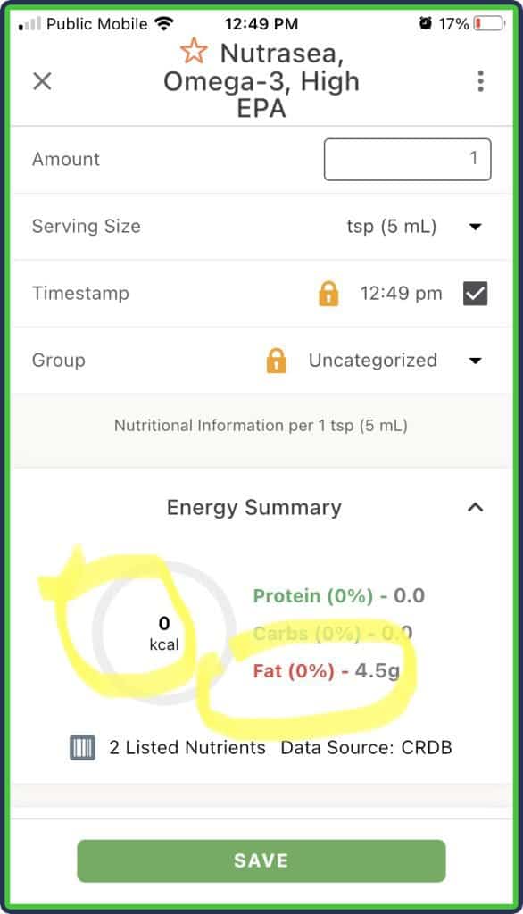 Cronometer Nutrasea 0 kcal