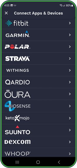 Cronometer connecting apps and devices