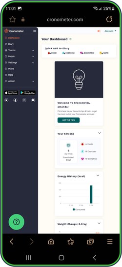 Cronometer dashboard