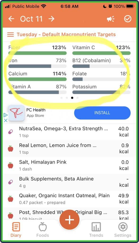 Cronometer micronutrients targets