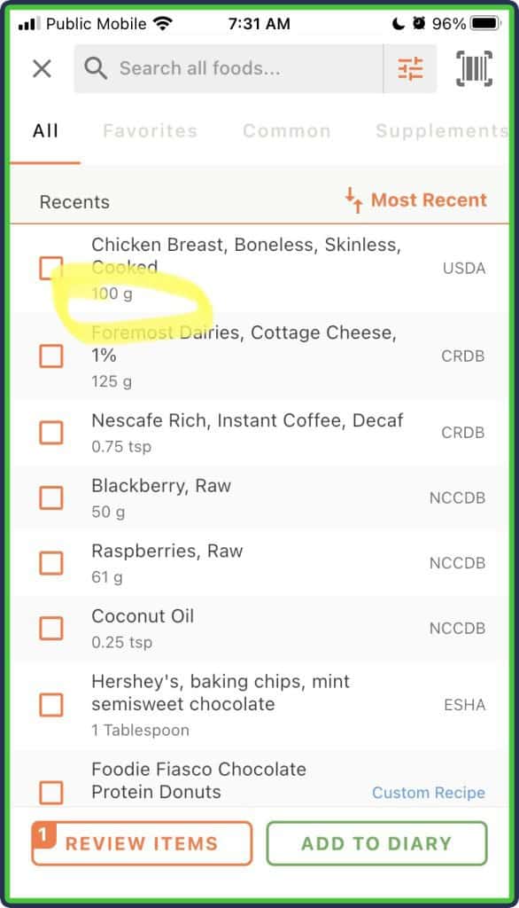 Cronometer no calorie display in search