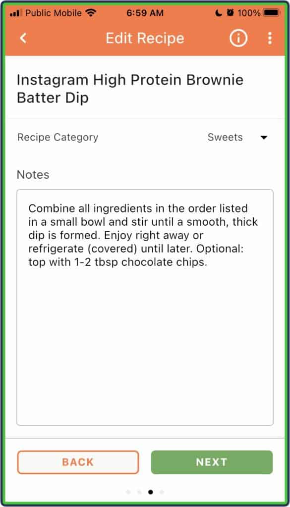 Cronometer recipe notes