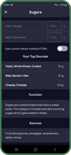 Cronometer track sugar