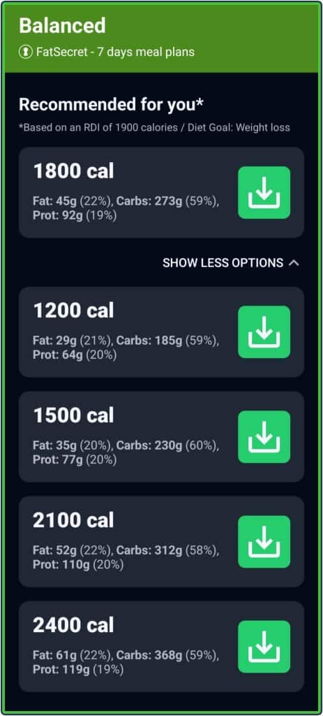 FatSecret  7-Day Meal Plans