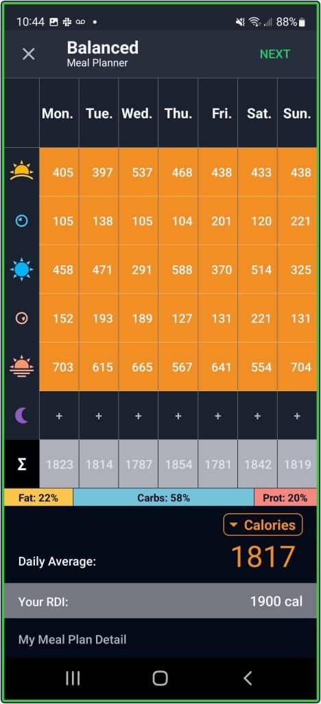 FatSecret calorie target