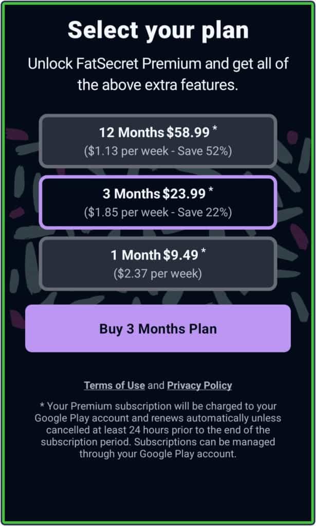 FatSecretpayment plans