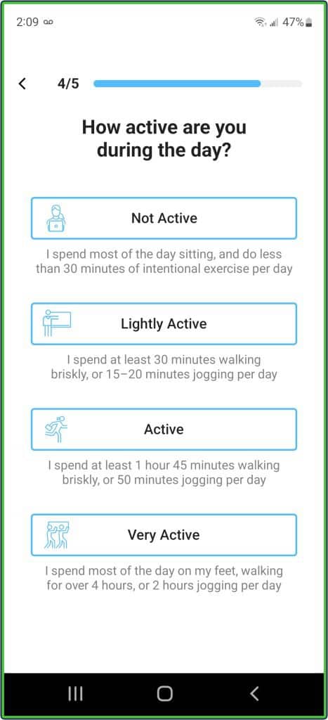 Fooducate App activity level