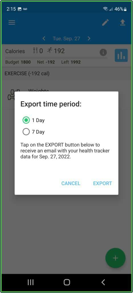 Fooducate App export time period