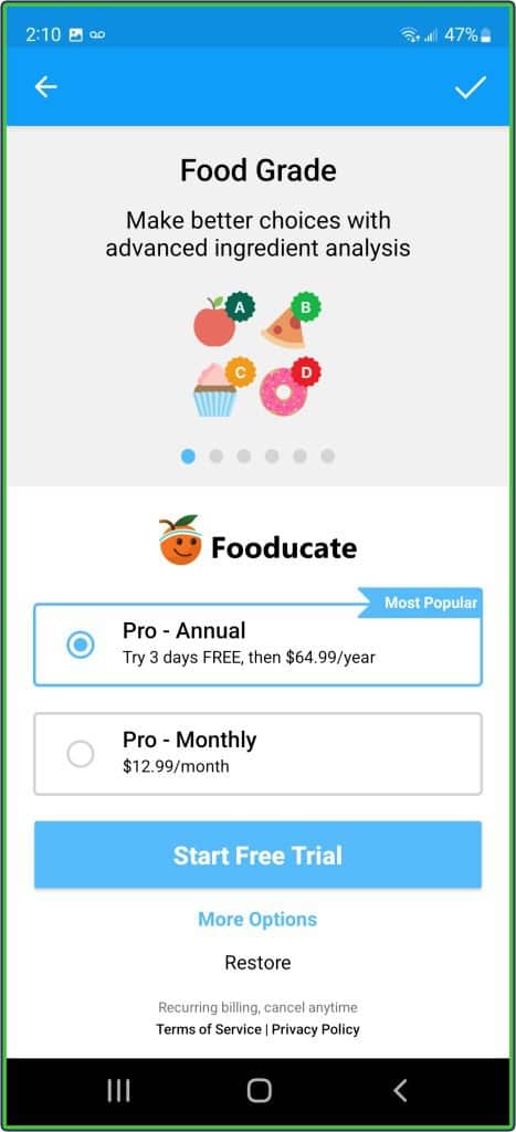 Fooducate App food grade