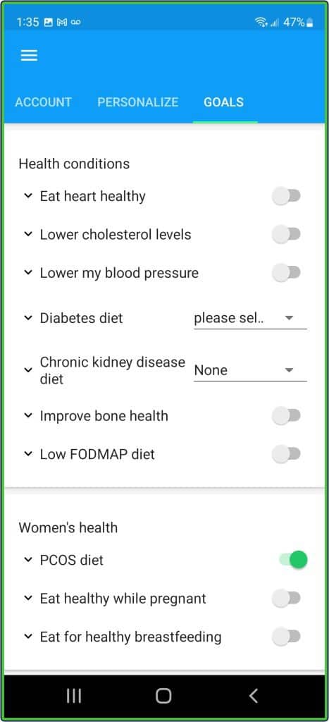 Fooducate App health condition