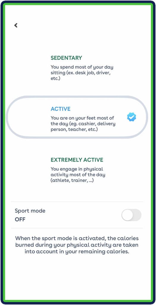 Foodvisor - Track Physical Activity - turned off