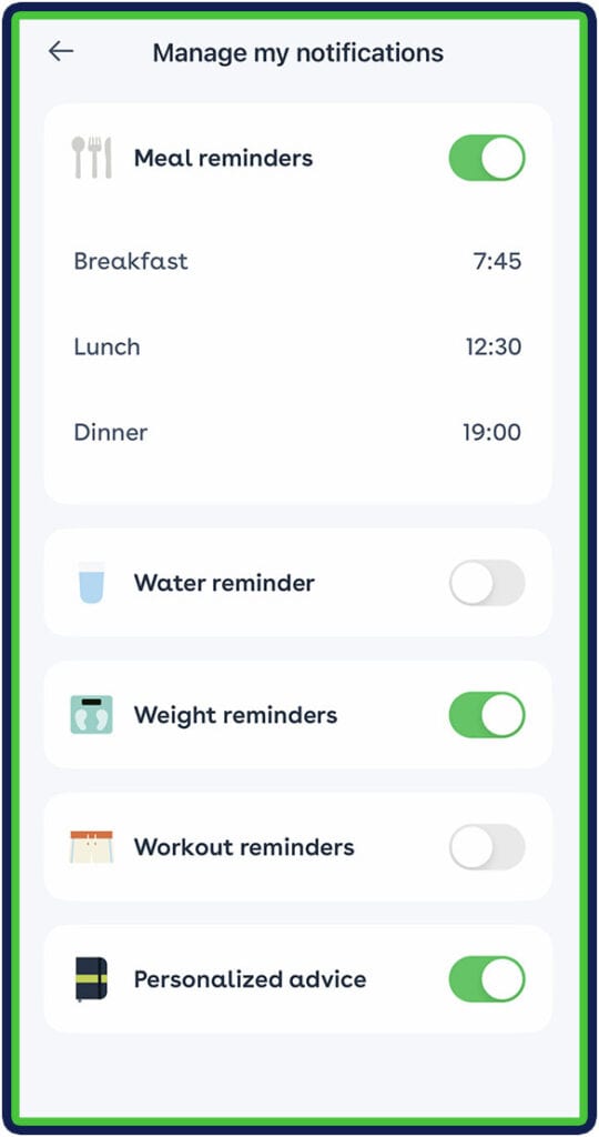 Foodvisor - notification management