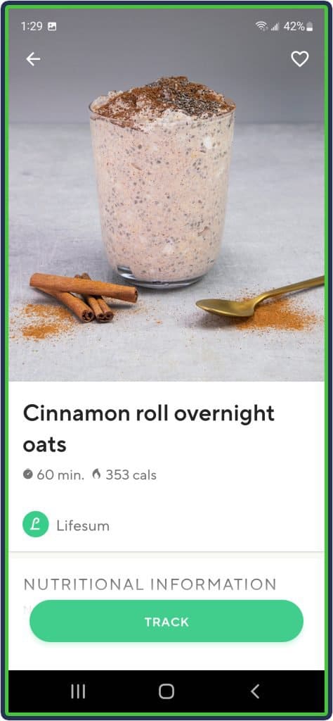 Lifesum App - Cinnamon roll overnight nutritional information