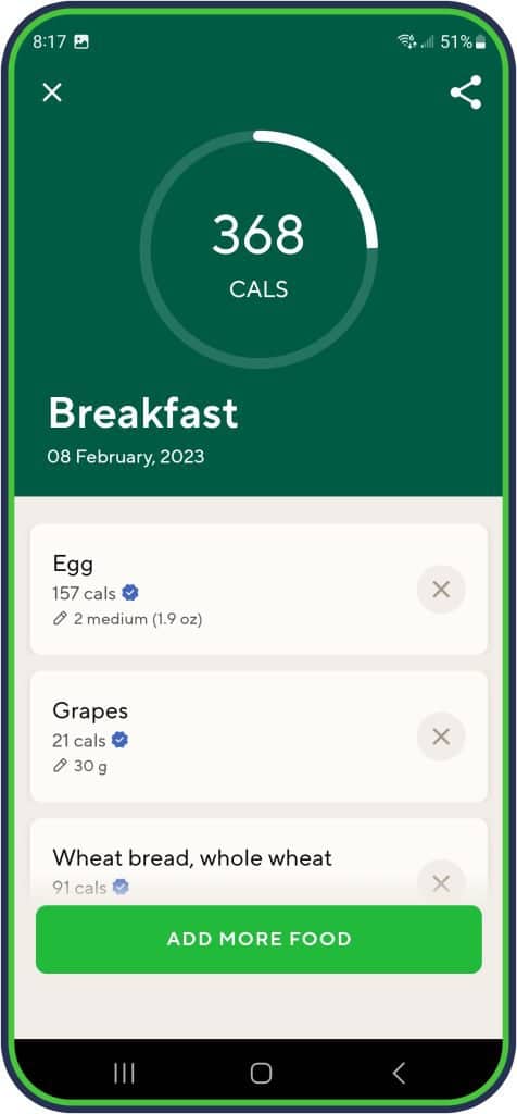 Lifesum macro tracking - breakfast