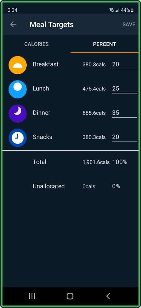 Lose It! meal targets