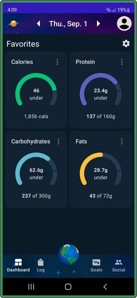 Lose It! macronutrient (carbs, fats, and protein) 