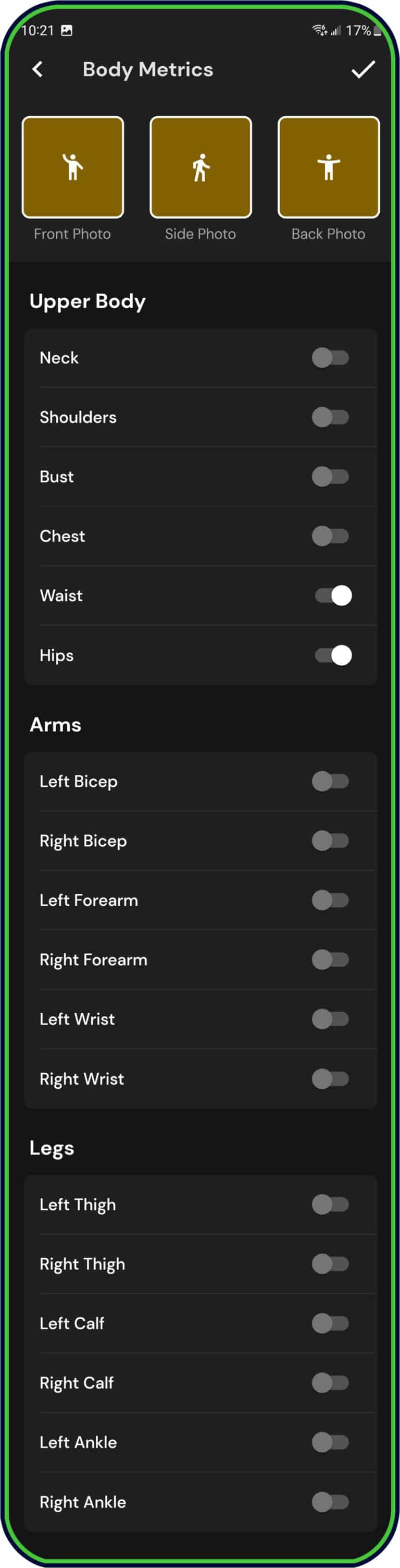 MacroFactor track body measurements