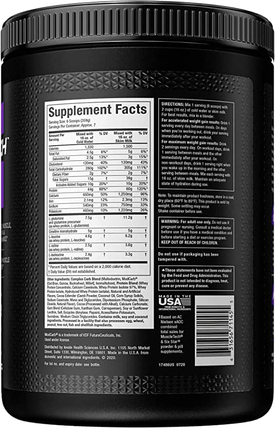 Mass Gainer nutritional facts