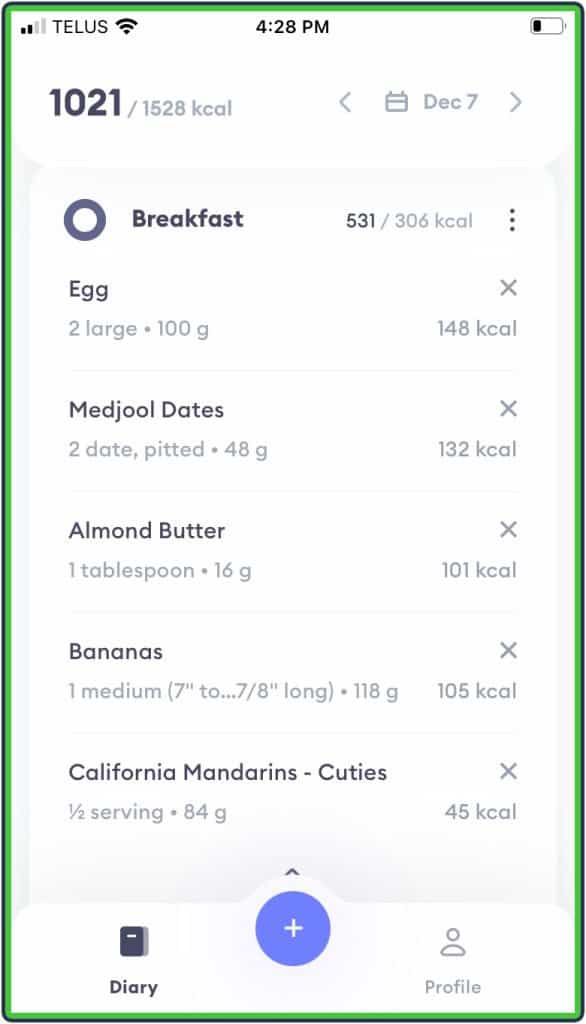 My Diet Coach App logging foods