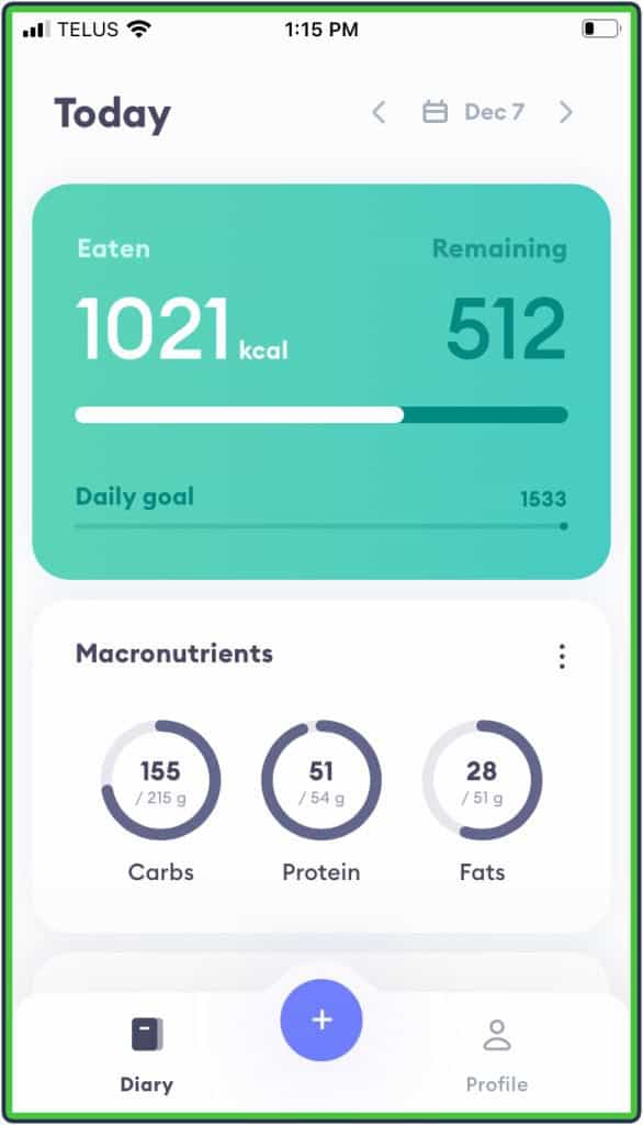 My Diet Coach app macronutrients