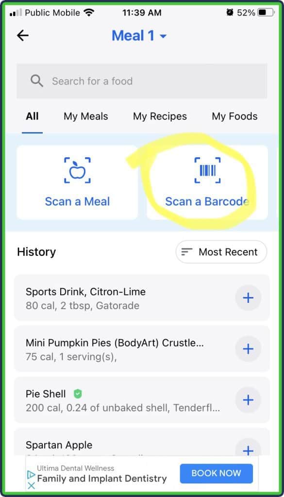 MyFitnessPal barcode scanner still free