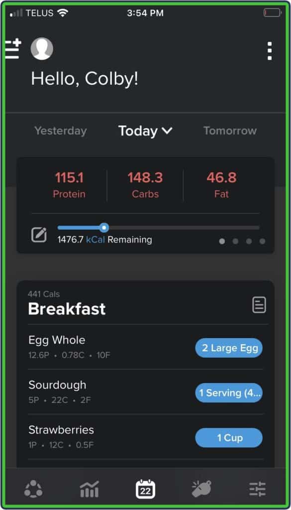 Mymacros+ meals customization