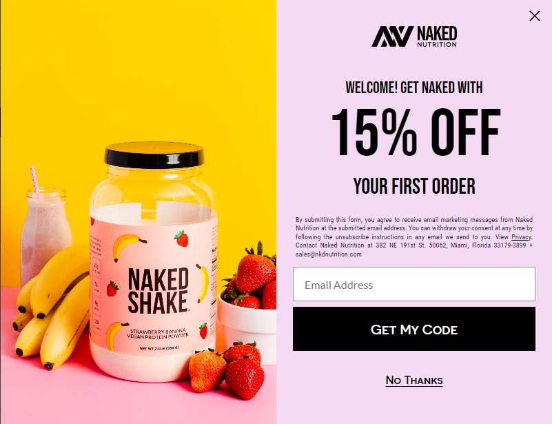 Naked Energy 15% Off Popup