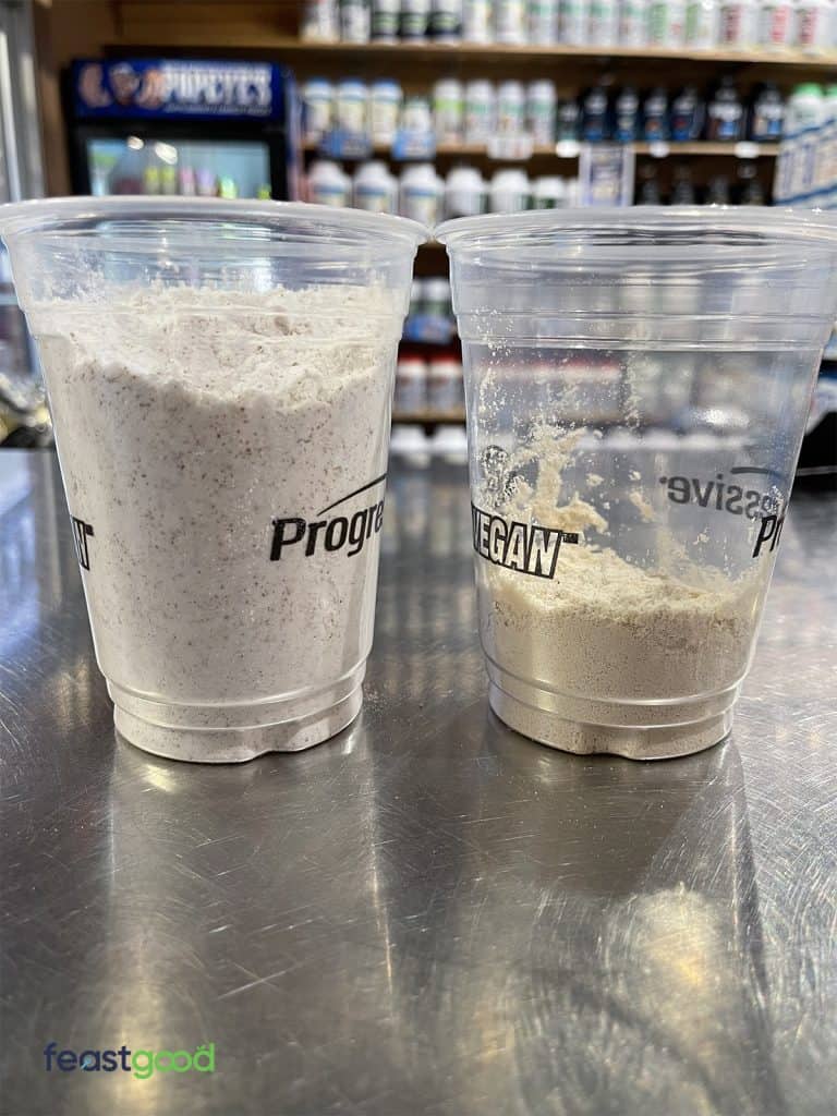 Comparing the difference between 1 serving of Naked Mass vs 1 serving of Protein Powder.