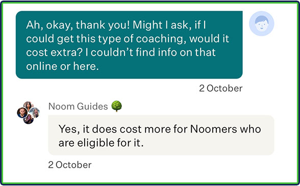 Noom Guides - coaching came with an additional cost