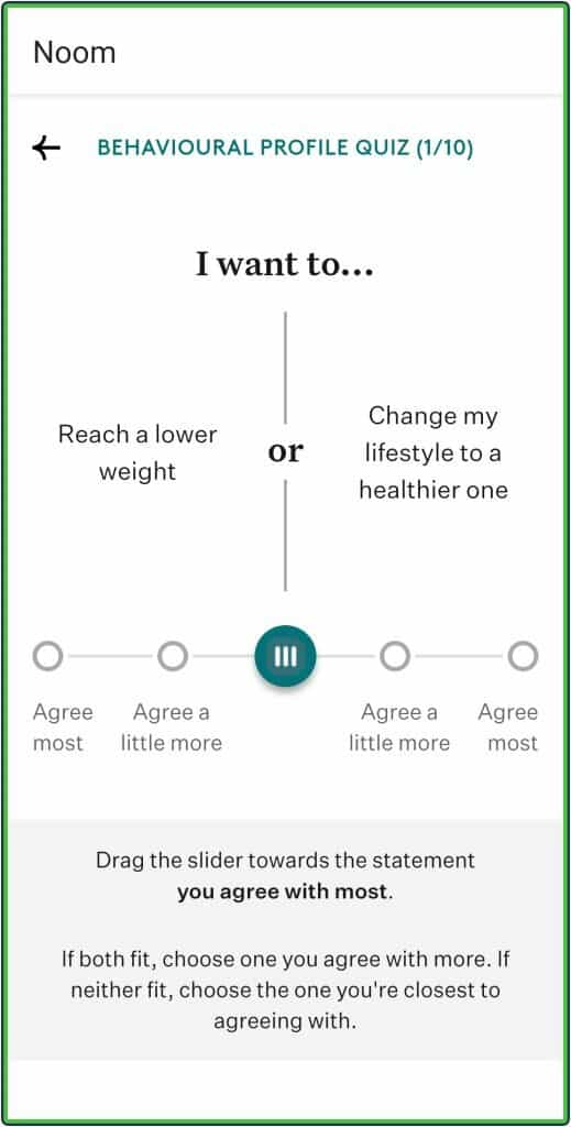 Noom behavioral profile quiz (1/10)