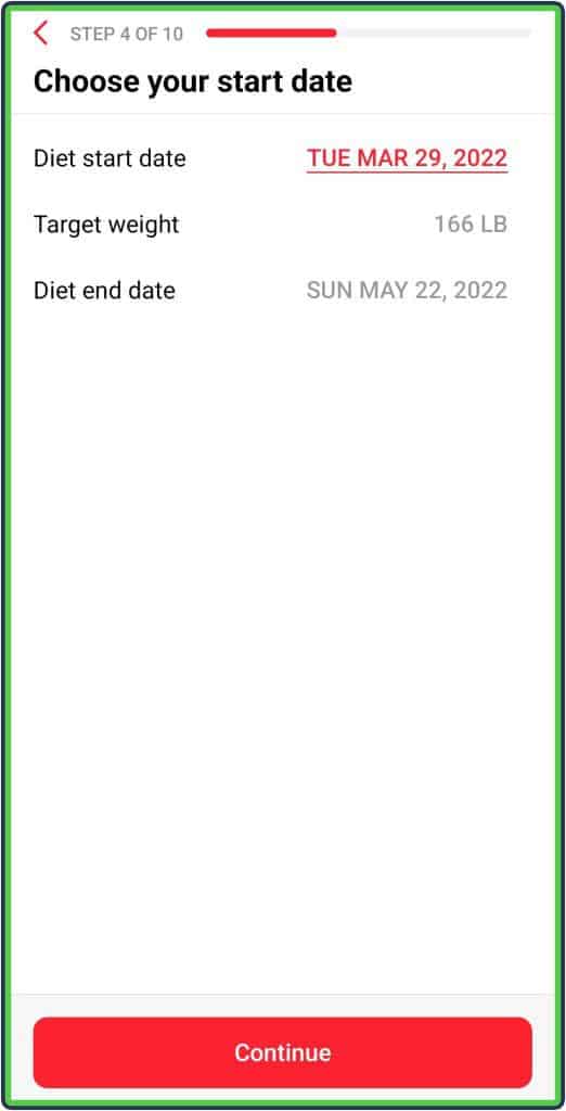 RP diet: setting up the app - choose yur start date