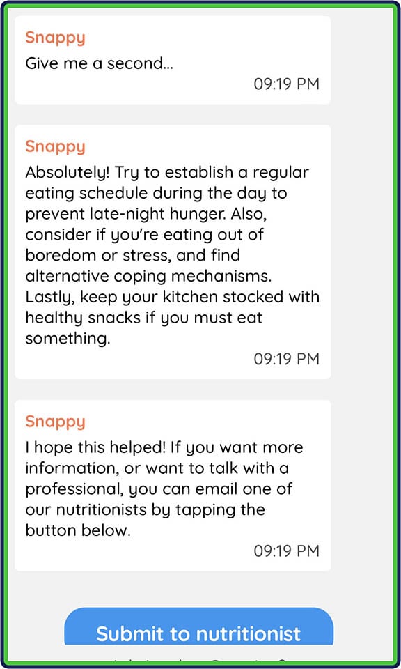 SnapCalorie: Chat with Snappy responce