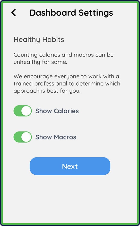 SnapCalorie: Dashboard setting