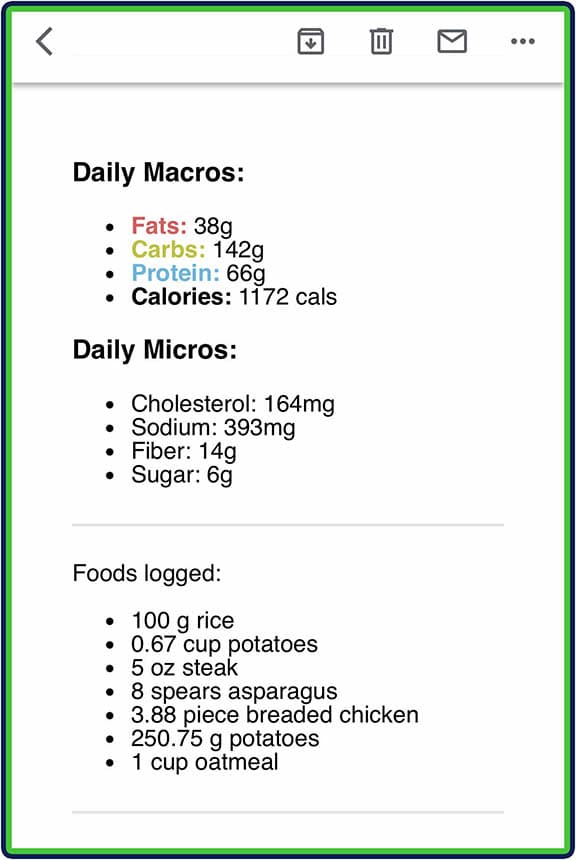 SnapCalorie: Send Macros details via email