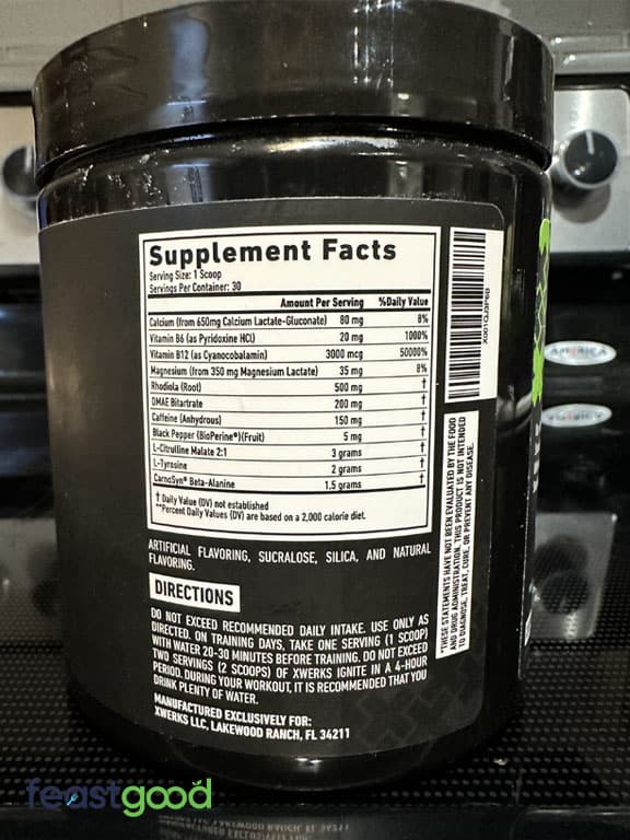 Xwerks Ignite Pre-Workout Ingredients