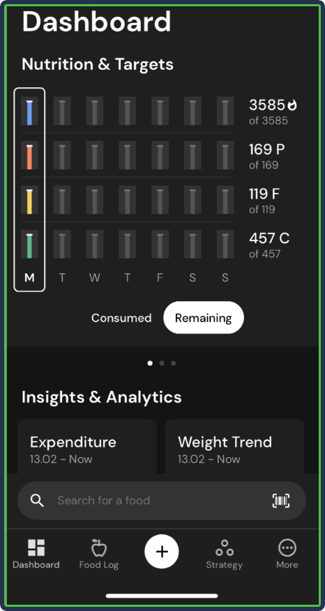 MacroFactor: Dashboard - Nutrition & Target access