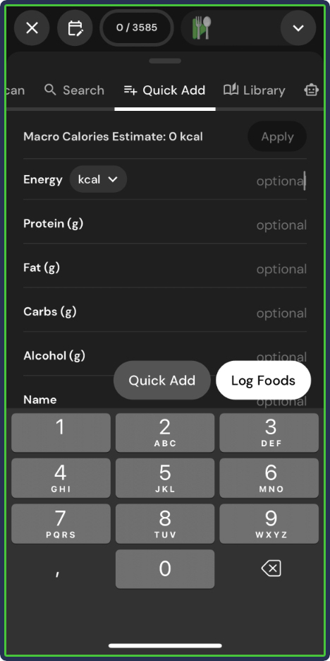 MacroFactor: Logging first meal - quick add