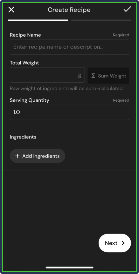 MacroFactor: Recipe log