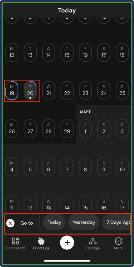 MacroFactor: Completing Days - select a date on the calendar modification