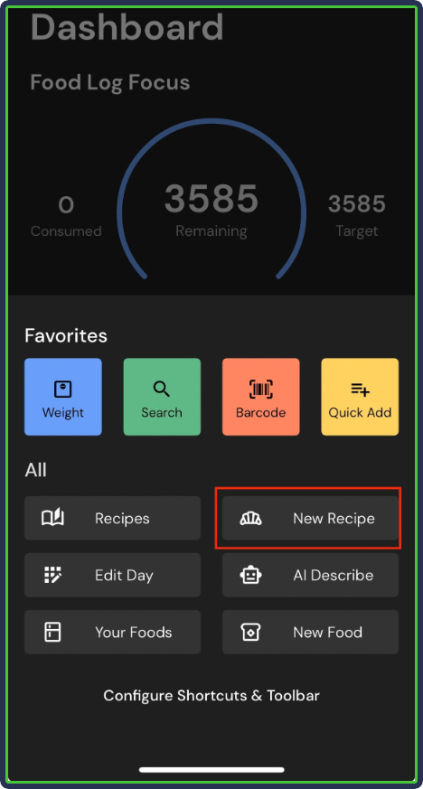 MacroFactor: Recipe within a recipe dashboard