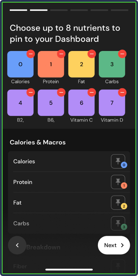 MacroFactor: Custom Micronutrient Goals - pin up to eight nutrients or metrics to your dashboard