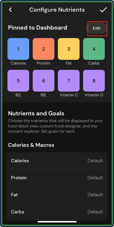 MacroFactor: Configure Shortcuts - pinned to dashboard